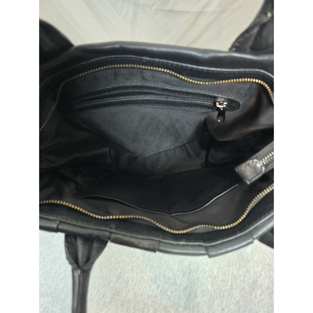Genuine Leather Black Leather Handbag. Woven Texture, Great Find - Picture 3 of 5